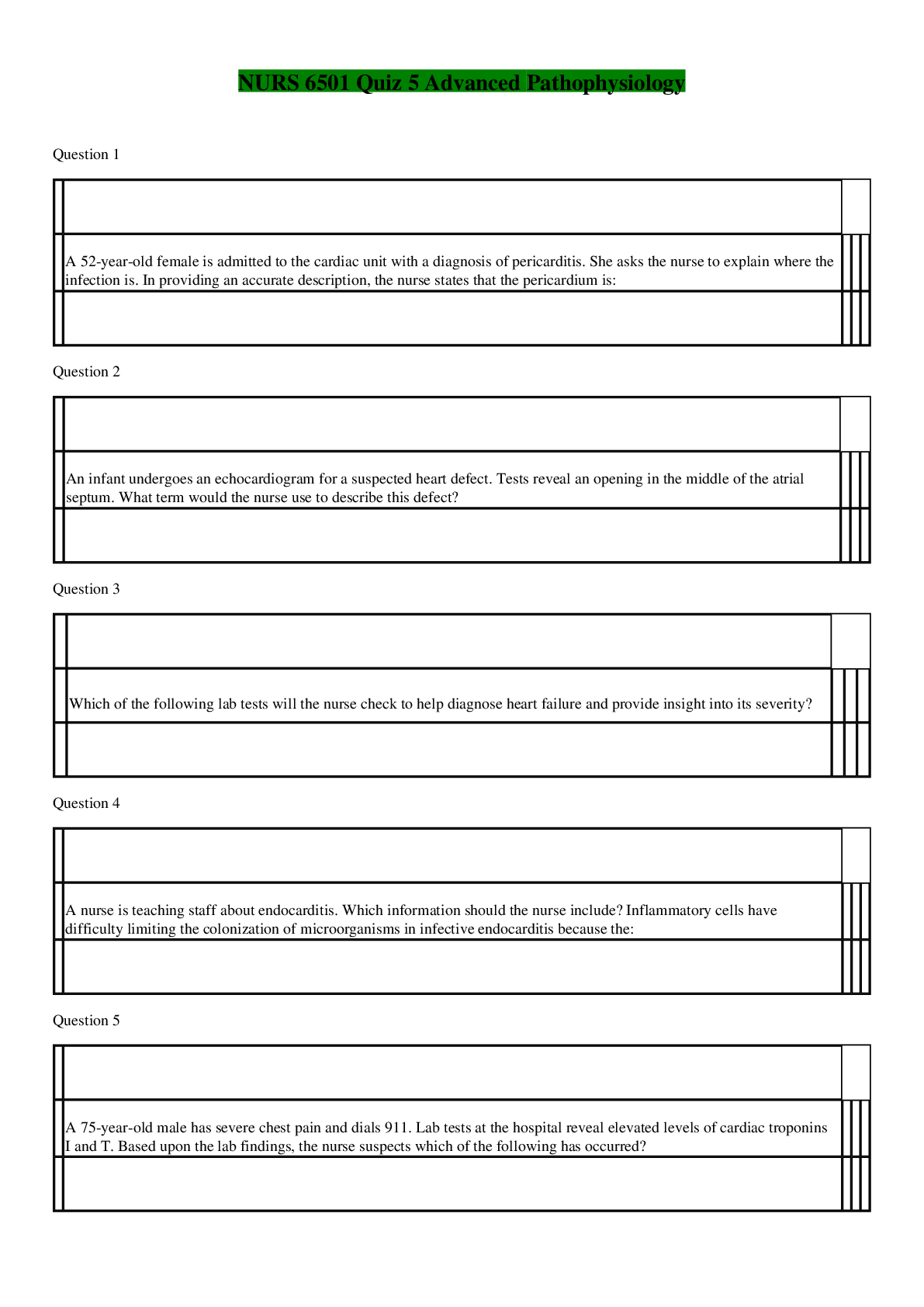 Preview image of NURS 6501 Quiz 5 Advanced Pathophysiology document